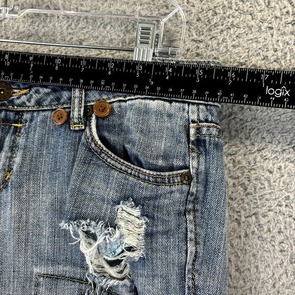 Y2K Mudd Jeans Sz 5 Grunge Skater VTG Crop Distressed Patched Low Rise Jean - Picture 7 of 11